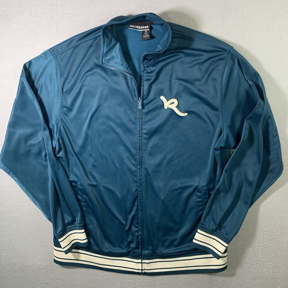 Rocawear Mens Blue Full Zip Track Jacket Embroidered Logo Size XL Hip Hop Wrap